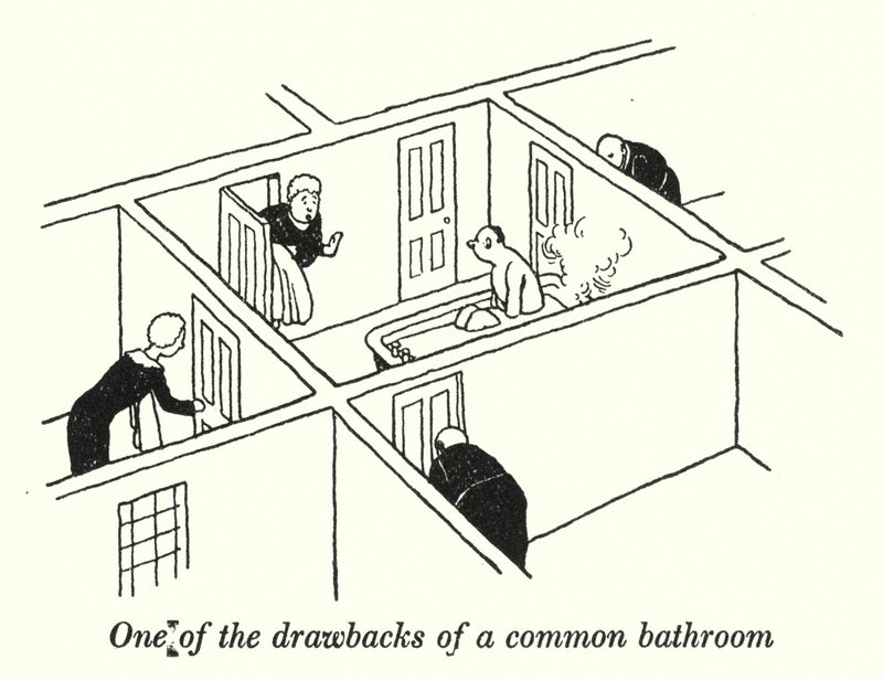One of the Drawbacks of a Common Bathroom by William Heath Robinson