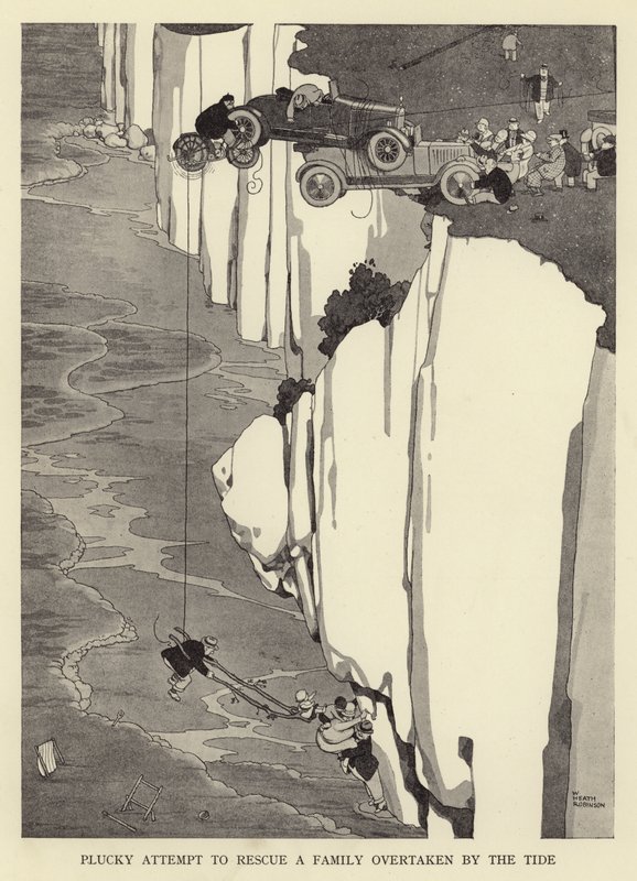 Plucky attempt to rescue a family overtaken by the tide by William Heath Robinson
