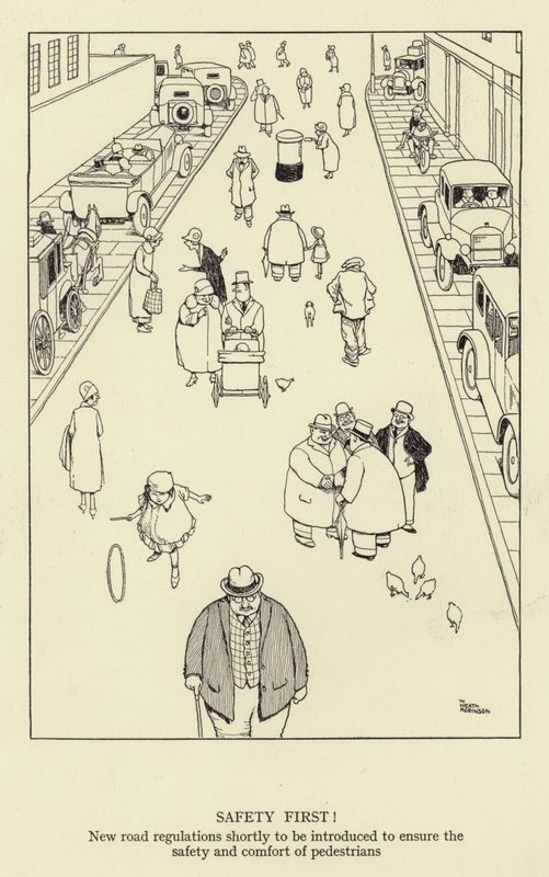 Safety first! New road regulations shortly to be introduced to ensure the safety and comfort of pedestrians by William Heath Robinson