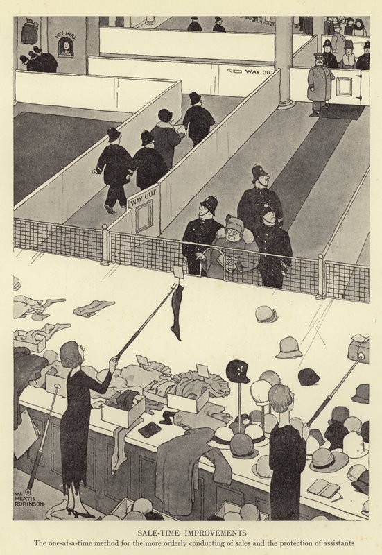Sale-time improvements, the one-at-a-time method for the more orderly conducting of sales and the protection of assistants by William Heath Robinson