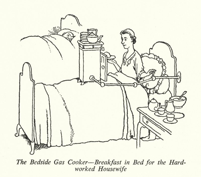 The Bedside Gas Cooker, Breakfast in Bed for the Hard-Worked Housewife by William Heath Robinson
