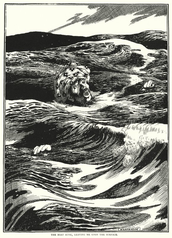 The Boat Sunk, Leaving Me Upon the Surface by William Heath Robinson