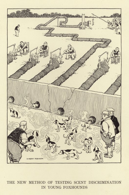 The new method of testing scent discrimination in young foxhounds by William Heath Robinson