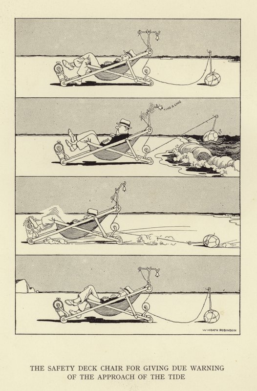 The Safety Deck Chair for Giving Due Warning of the Approach of the Tide by William Heath Robinson