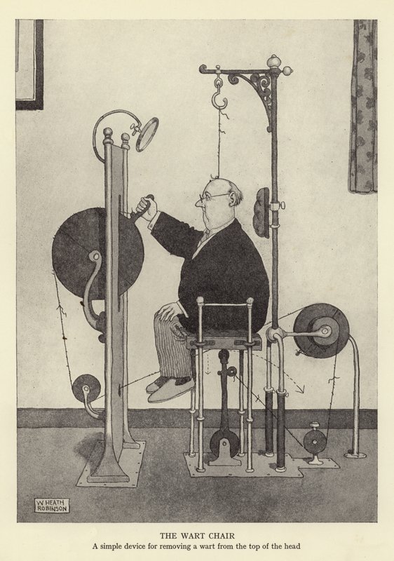 The wart chair, a simple device for removing a wart from the top of the head by William Heath Robinson