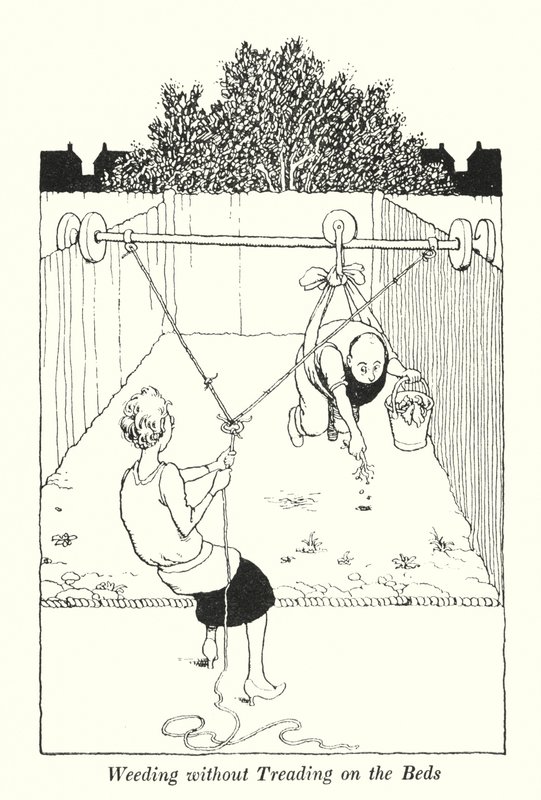 Weeding without Treading on the Beds by William Heath Robinson