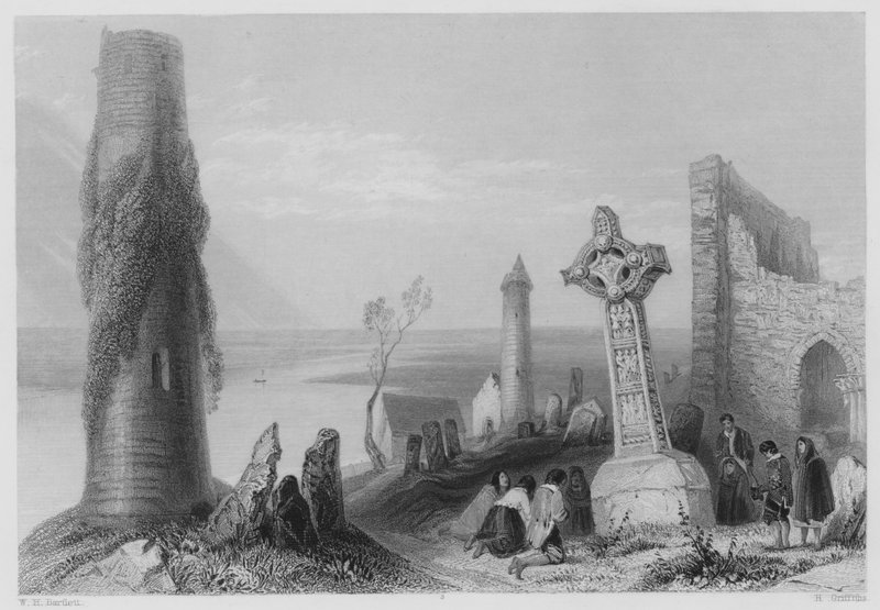 Ancient Cross, Clonmacnoise by William Henry (after) Bartlett