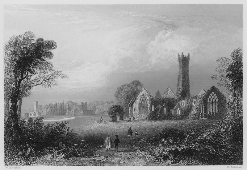 Augustinian Abbey, Adare, with the Castle of the Fitzgeralds and the Francescan Abbey by William Henry (after) Bartlett
