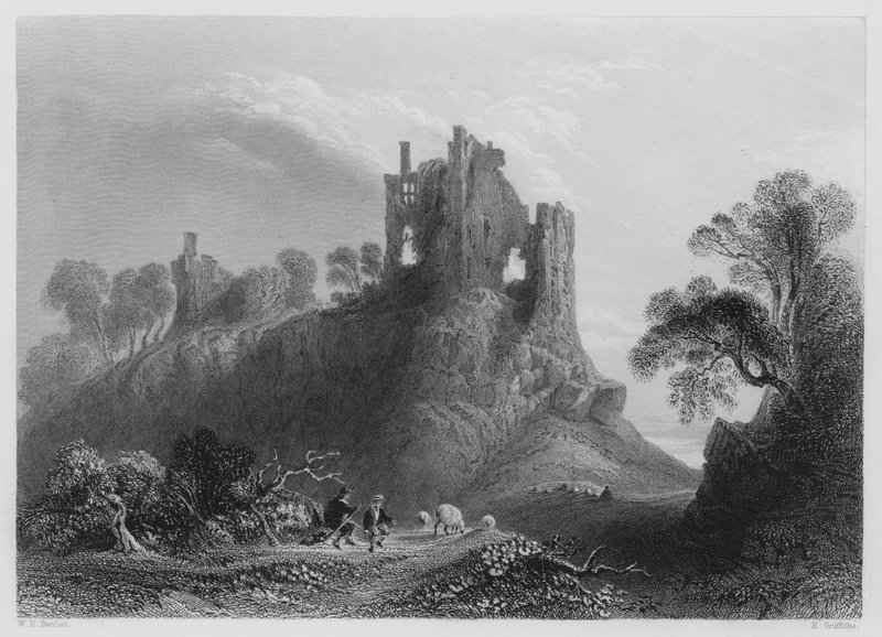 Carrigogunnell Castle, near Limerick (engraving) by William Henry (after) Bartlett