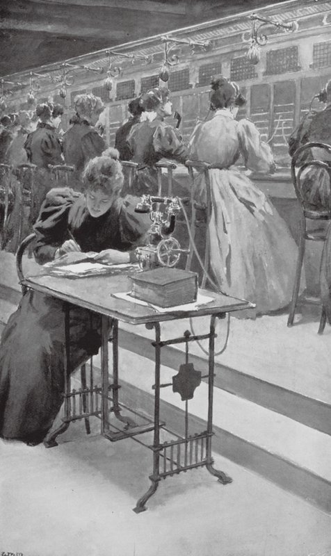 At Work in a Telephone Room by William Henry (after) Margetson
