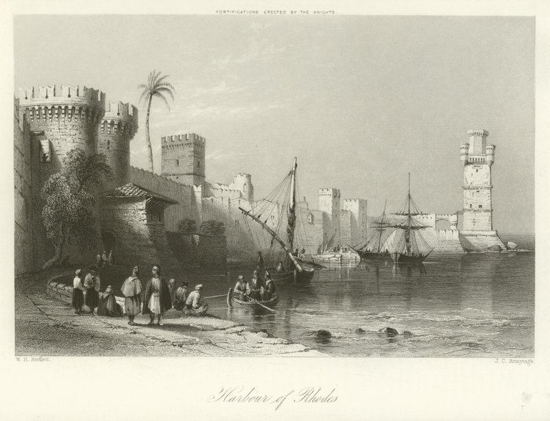 Harbour of Rhodes by William Henry Bartlett