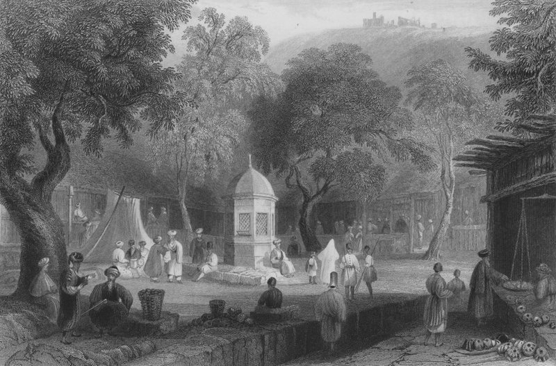 Market Scene and Fountain, Antioch by William Henry Bartlett