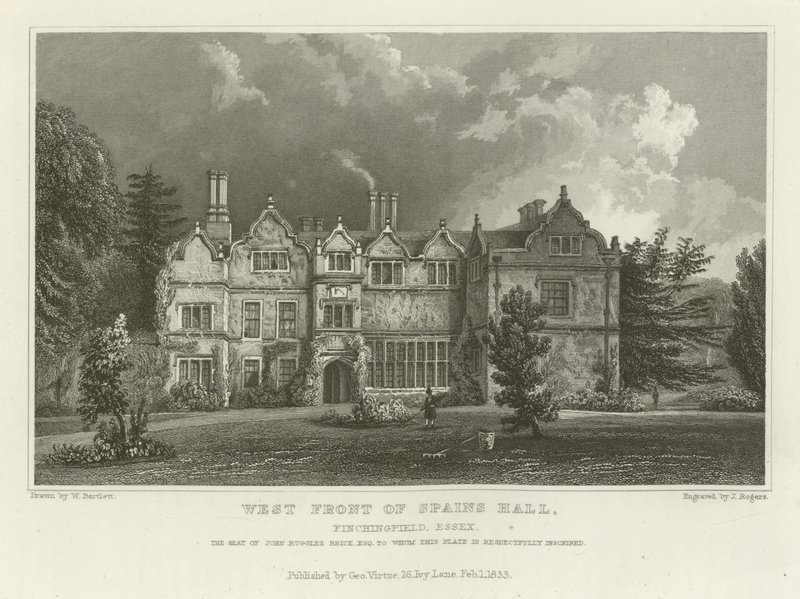 West Front of Spains Hall, Finchingfield, Essex, the Seat of John Ruggles Brice, Esquire by William Henry Bartlett