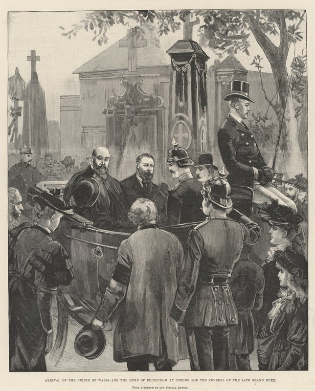 Arrival of the Prince of Wales and the Duke of Edinburgh at Coburg for the Funeral of the Late Grand Duke by William Heysham Overend