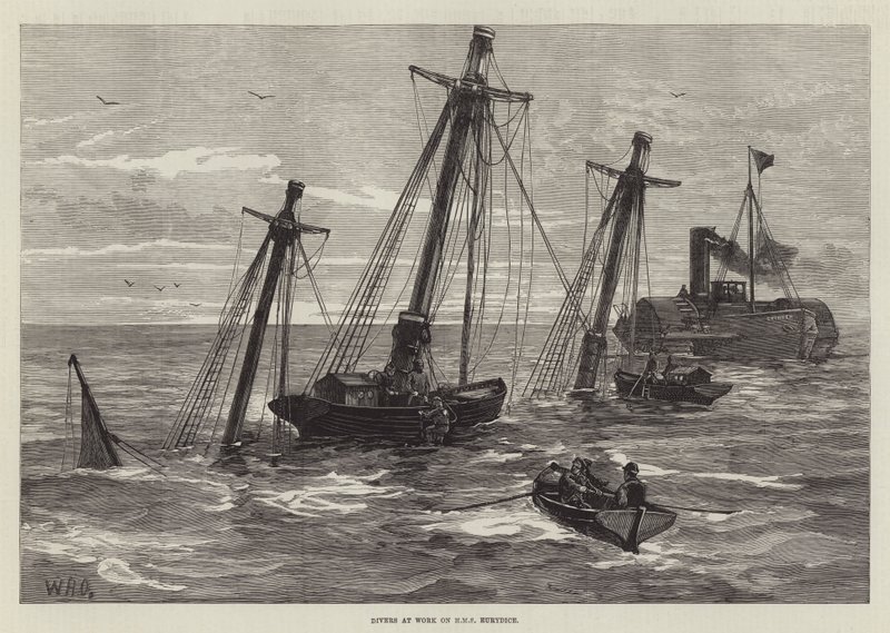 Divers at Work on HMS Eurydice by William Heysham Overend