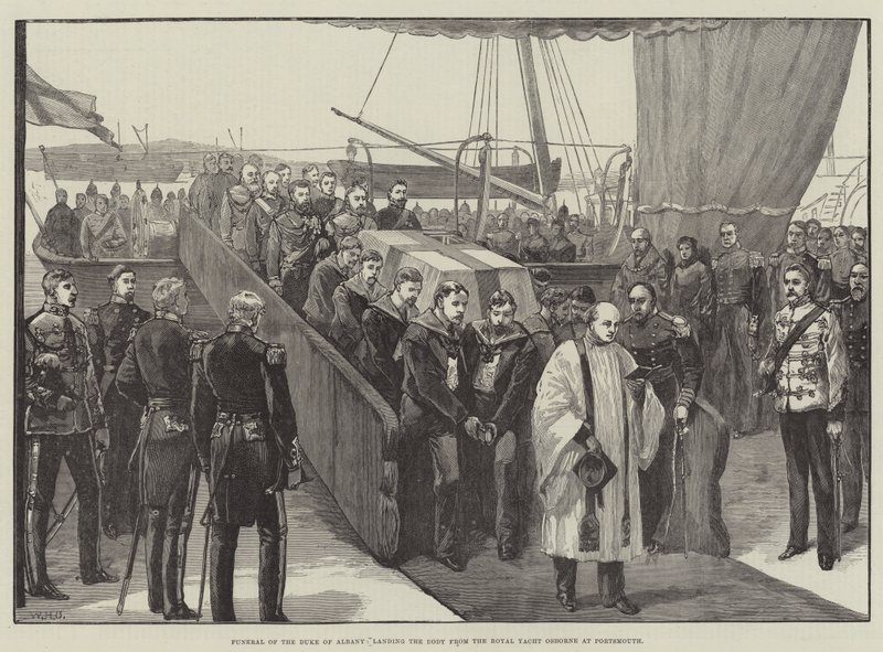 Funeral of the Duke of Albany, landing the Body from the Royal Yacht Osborne at Portsmouth by William Heysham Overend
