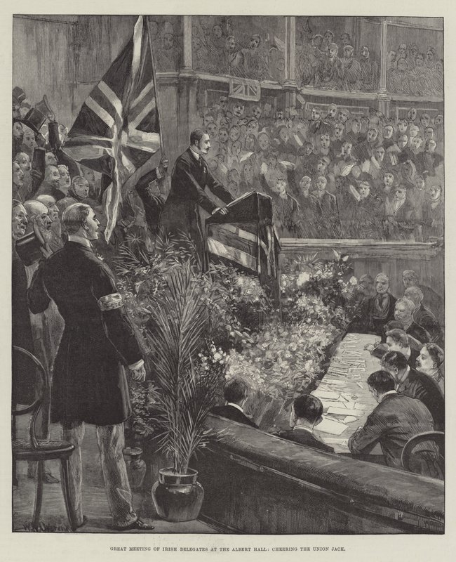 Great Meeting of Irish Delegates at the Albert Hall, cheering the Union Jack by William Heysham Overend