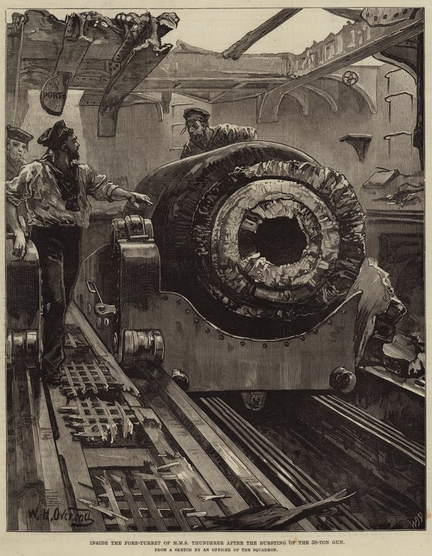 Inside the Fore-Turret of HMS Thunderer after the Bursting of the 38-Ton Gun by William Heysham Overend