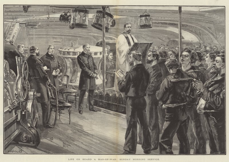 Life on Board a Man-of-War, Sunday Morning Service by William Heysham Overend