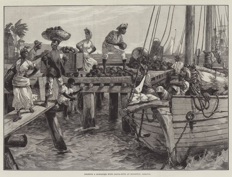Loading a Schooner with Coconuts at Kingston, Jamaica by William Heysham Overend