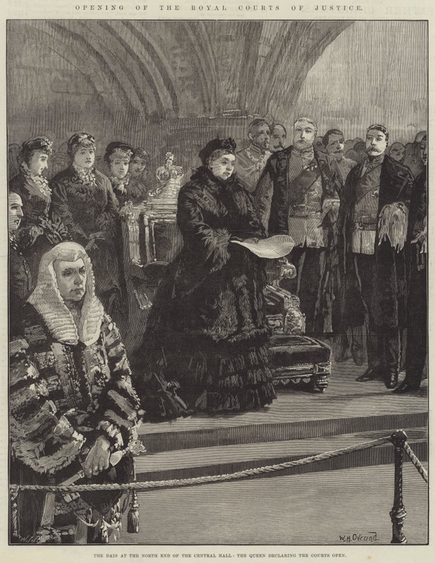 Opening of the Royal Courts of Justice, the Dais at the North End of the Central Hall, the Queen declaring the Courts Open by William Heysham Overend