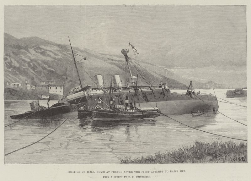 Position of HMS Howe at Ferrol after the First Attempt to Raise Her by William Heysham Overend