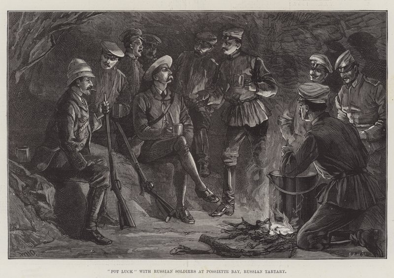 Pot Luck with Russian Soldiers at Possiette Bay, Russian Tartary by William Heysham Overend