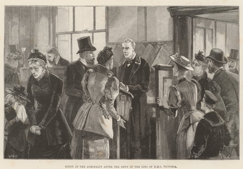 Scene at the Admiralty after the News of the Loss of HMS Victoria by William Heysham Overend