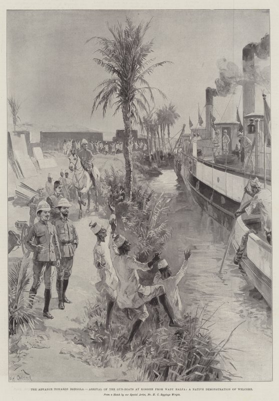 The Advance Towards Dongola, Arrival of the Gun-Boats at Kosheh from Wady Halfa, a Native Demonstration of Welcome by William Heysham Overend