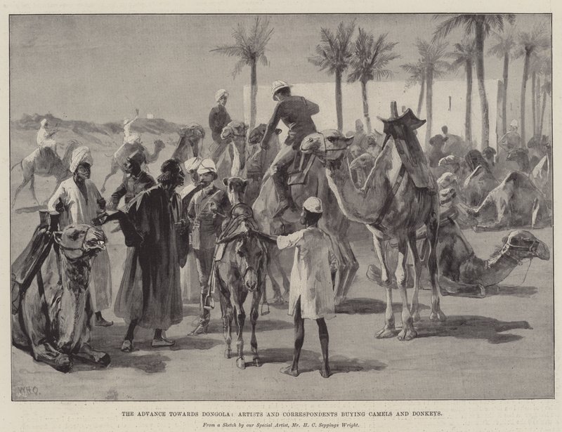 The Advance towards Dongola, Artists and Correspondents buying Camels and Donkeys by William Heysham Overend