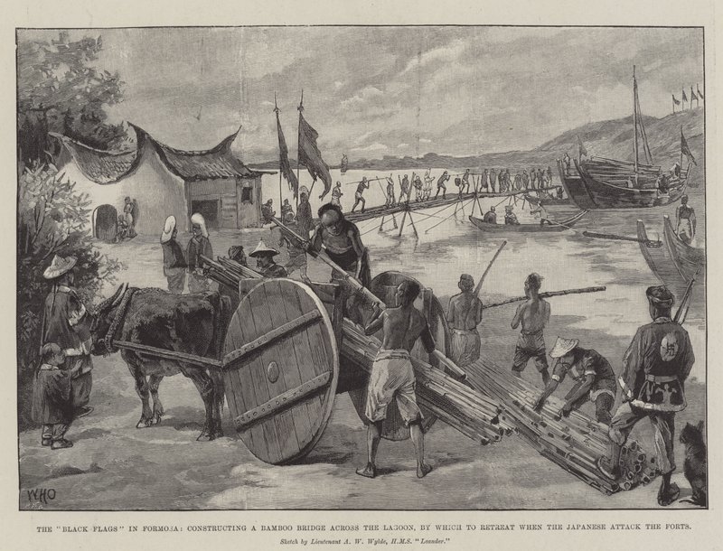 The Black Flags in Formosa, Constructing a Bamboo Bridge Across the Lagoon by William Heysham Overend