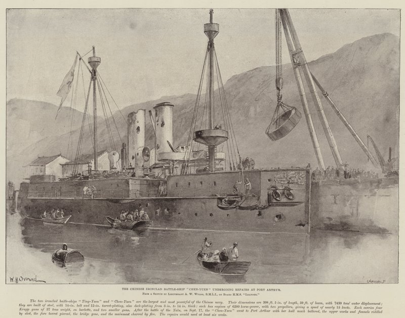 The Chinese Ironclad Battle-Ship Chen-Yuen Undergoing Repairs at Port Arthur by William Heysham Overend