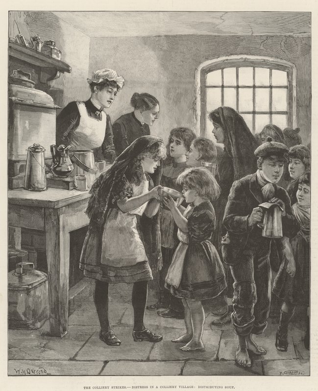 The Colliery Strikes, Distress in a Colliery Village, Distributing Soup by William Heysham Overend