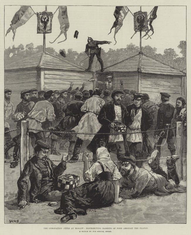 The Coronation Fetes at Moscow, Distributing Baskets of Food Amongst the People by William Heysham Overend