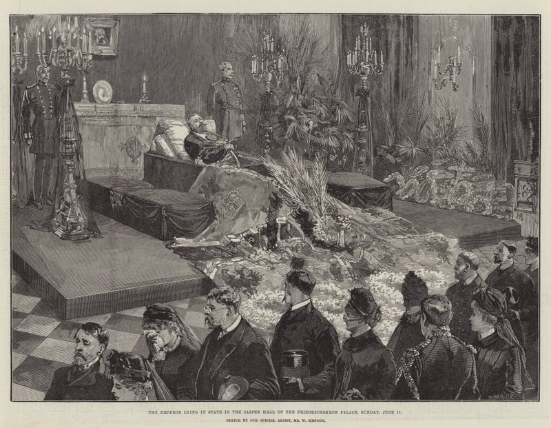 The Emperor lying in state in the Jasper Hall of the Friedrichskron Palace, Sunday, 17 June by William Heysham Overend