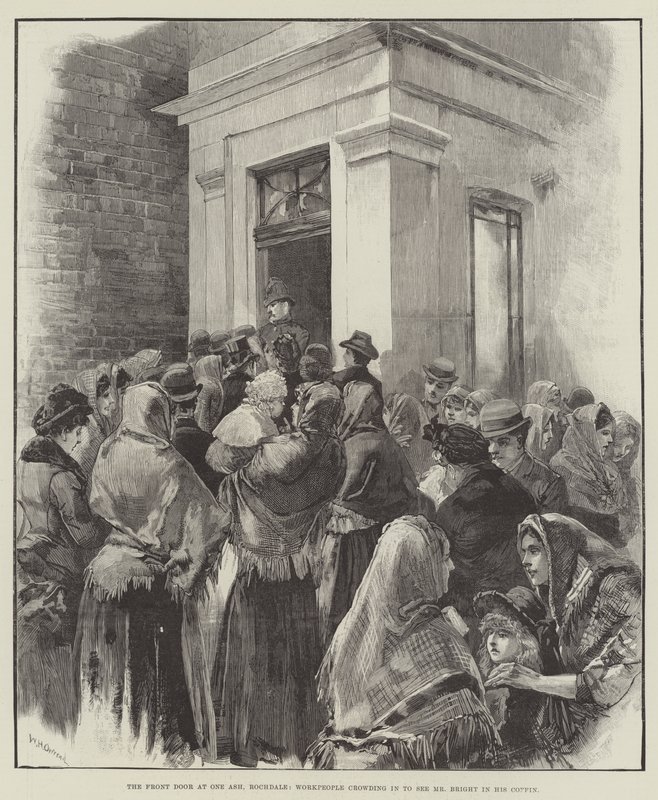 The Front Door at One Ash, Rochdale, Workpeople Crowding in to See Mr Bright in His Coffin by William Heysham Overend