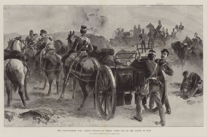 The Graeco-Turkish War, Prince Nicholas of Greece Under Fire at the Battle of Mati by William Heysham Overend