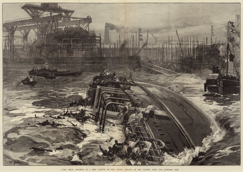 The Great Disaster at a Ship Launch on the Clyde, sinking of the Daphne, with Two Hundred Men by William Heysham Overend