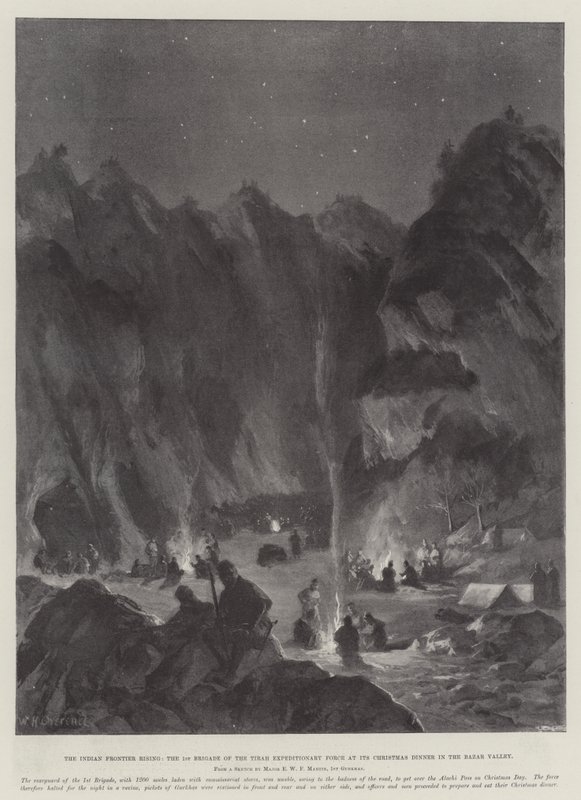 The Indian Frontier Rising, the 1st Brigade of the Tirah Expeditionary Force at its Christmas Dinner in the Bazar Valley by William Heysham Overend