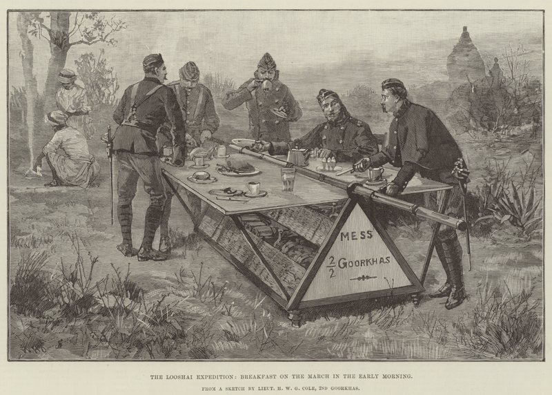 The Looshai Expedition, Breakfast on the March in the Early Morning by William Heysham Overend