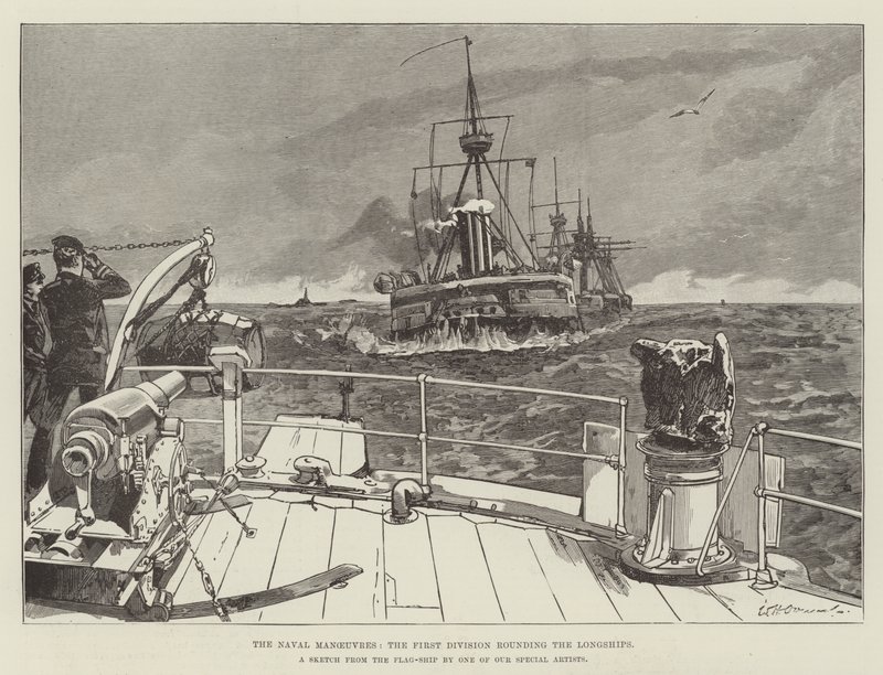 The Naval Manoeuvres, the First Division rounding the Longships by William Heysham Overend