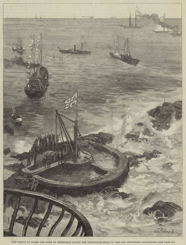 The Prince of Wales and Duke of Edinburgh laying the Foundation-Stone of the New Eddystone Lighthouse by William Heysham Overend
