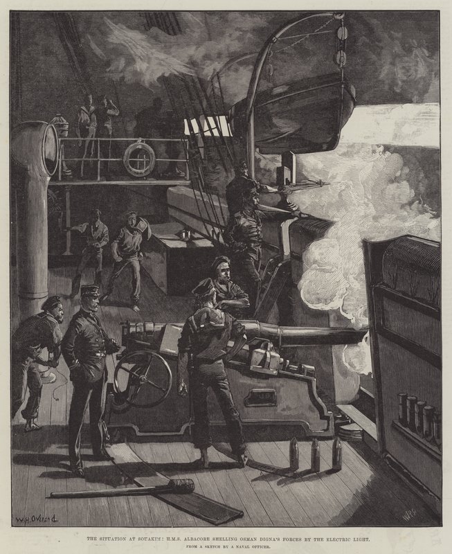 The Situation at Souakim, HMS Albacore shelling Osman Digna