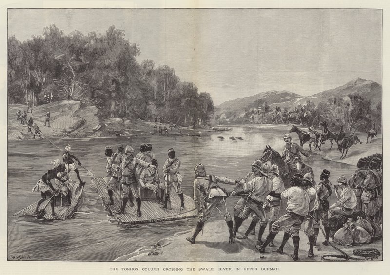 The Tonhon Column crossing the Swalei River, in Upper Burmah by William Heysham Overend