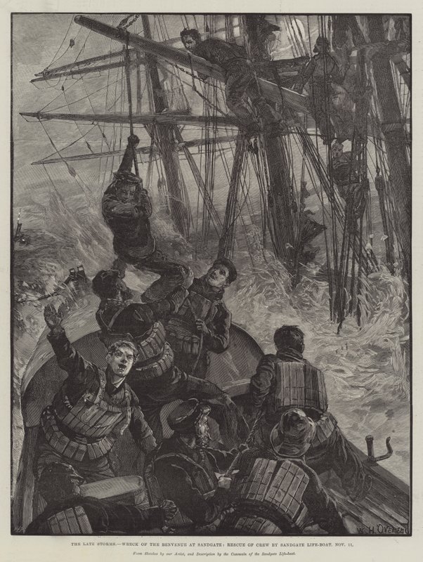 The late Storms, Wreck of the Benvenue at Sandgate, Rescue of Crew by Sandgate Life-Boat, 11 November by William Heysham Overend