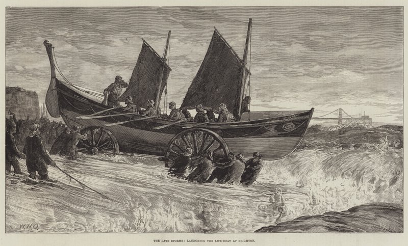 The late Storms, launching the Life-Boat at Brighton by William Heysham Overend
