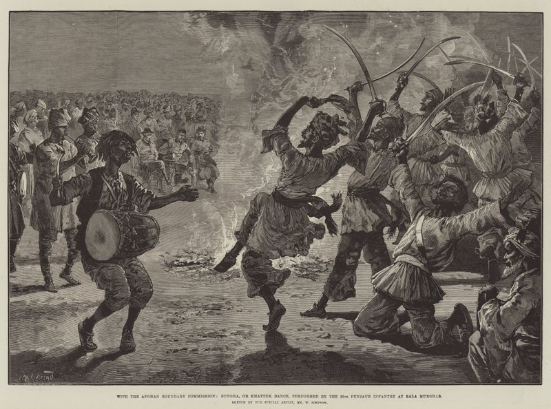 With the Afghan Boundary Commission, Bungra, or Khattuk Dance, Performed by the 20th Punjaub Infantry at Bala Murghab by William Heysham Overend