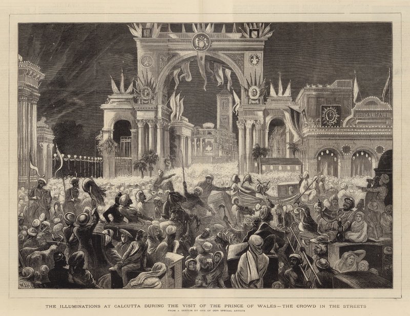 The Illuminations at Calcutta during the Visit of the Prince of Wales, the Crowd in the Streets by William John Hennessy