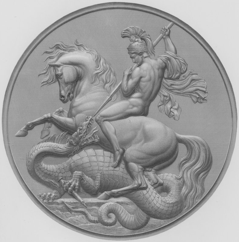 St George, from the Medal by W Wyon, RA, executed for His Royal Highness Prince Albert, engraved by W Roffe from a drawing by F Roffe by William John Roffe