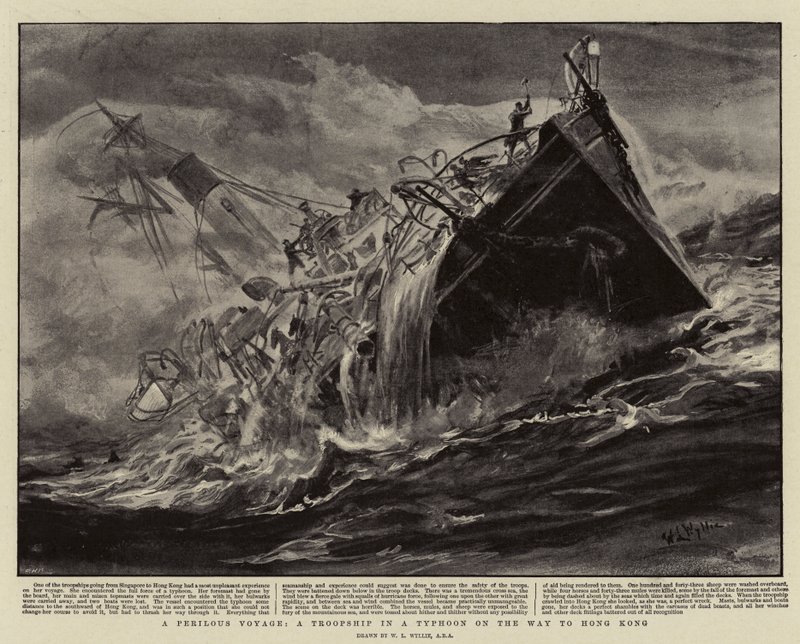 A Perilous Voyage, A Troopship in a Typhoon on the Way to Hong Kong by William Lionel Wyllie